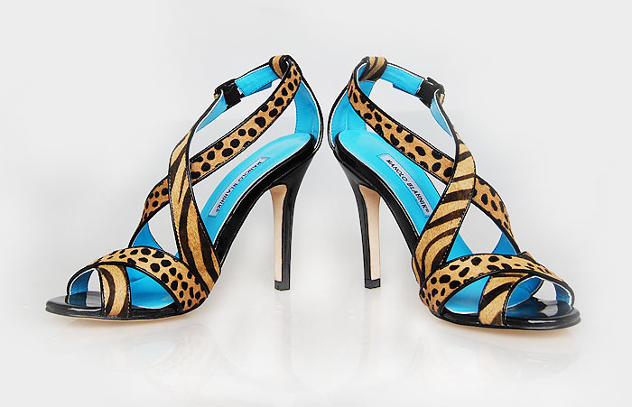 Manolo Blahnik double x-strap leopard print sandals