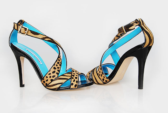 Manolo Blahnik double x-strap leopard print sandals