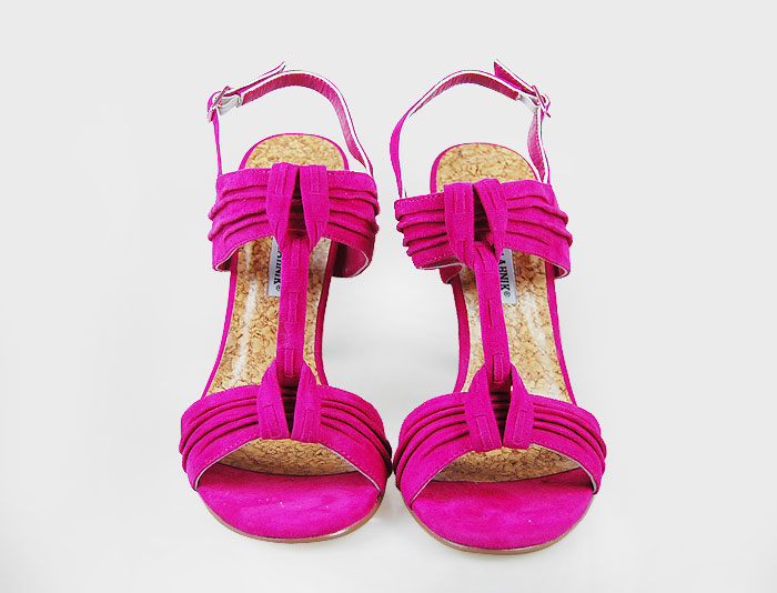 Manolo Blahnik knotted suede sandals fuchsia