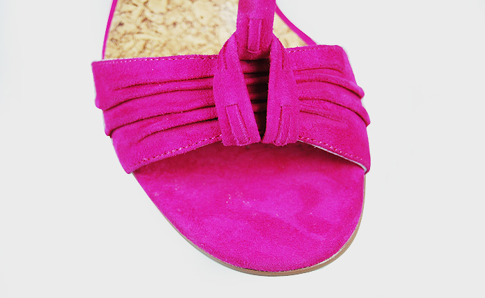 Manolo Blahnik knotted suede sandals fuchsia