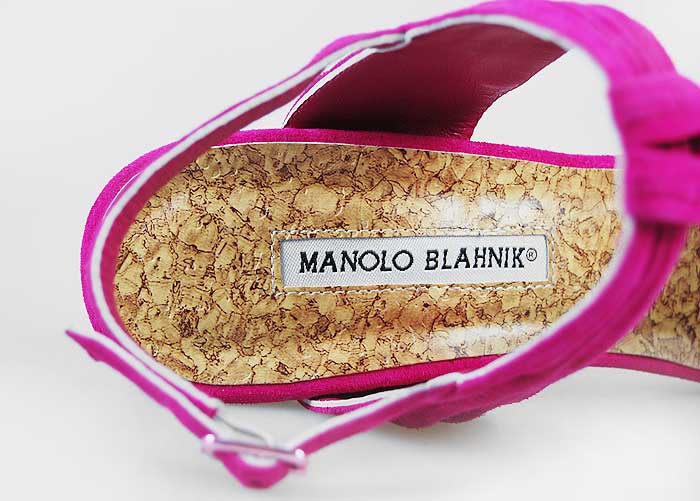 Manolo Blahnik knotted suede sandals fuchsia