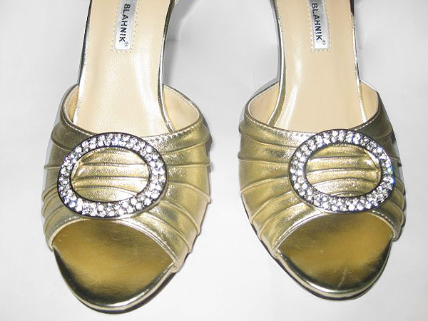 Manolo Blahnik metallic gold dOrsays shoes