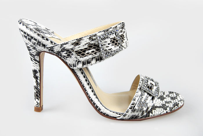 Manolo Blahnik snakeskin print double strap sandals