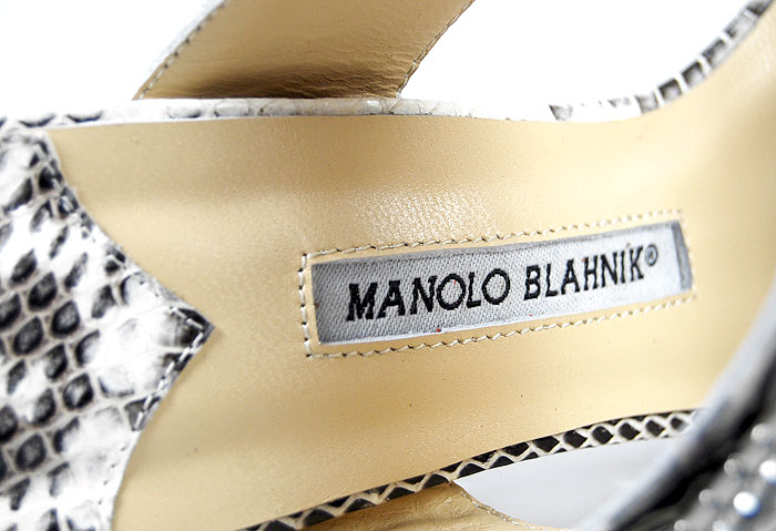Manolo Blahnik snakeskin print double strap sandals
