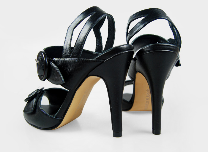 manolo blahnik double buckled sheepskin clingback sandals black