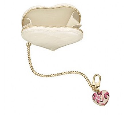 Louis Vuitton Pelle Monogram Vernis Coeur Coin Purse Blanco Corailo Borse M91479