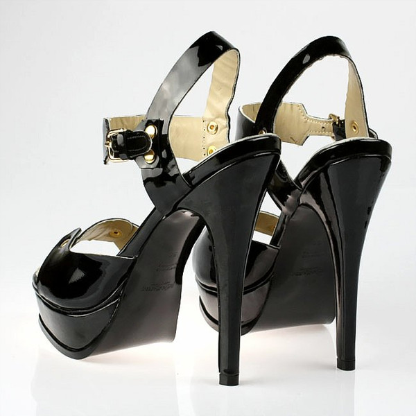 YSL Studded Patent Platform Sandals black