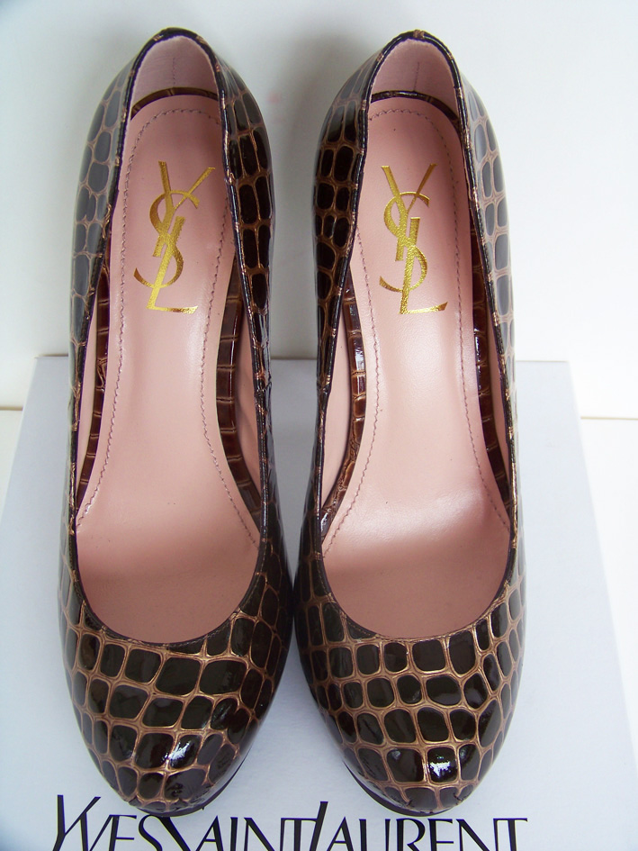 YSL Stone Print Cowhide Platform high heel Pumps Brown 