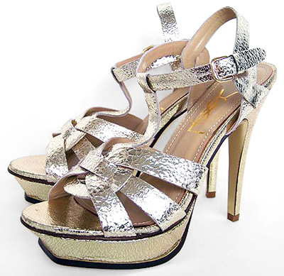 YSL Crackled Leather high heel sandals sliver