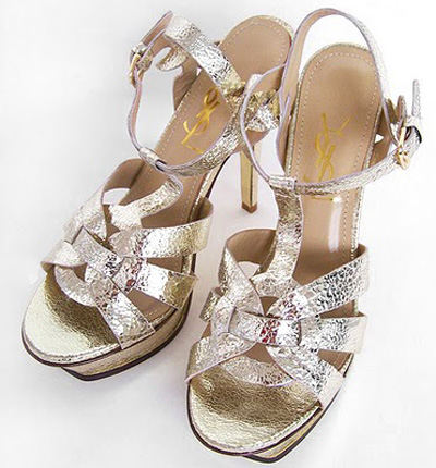 YSL Crackled Leather high heel sandals sliver