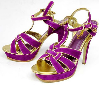 YSL Tribute Platform Suede high heel sandals Purple