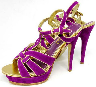 YSL Tribute Platform Suede high heel sandals Purple