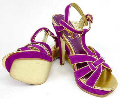 YSL Tribute Platform Suede high heel sandals Purple