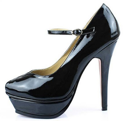 YSL V-shape toe patent high heel pumps black