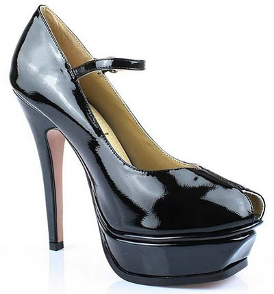 YSL V-shape toe patent high heel pumps black