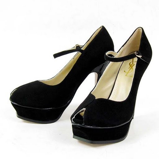 YSL V-shape toe suede high heel pumps black