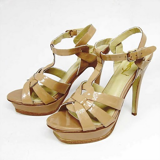 YSL front knot nude patent high heel sandals