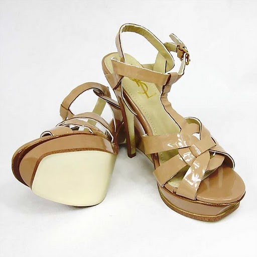 YSL front knot nude patent high heel sandals