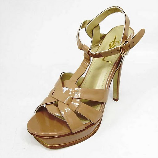 YSL front knot nude patent high heel sandals