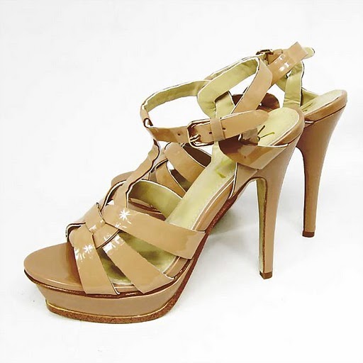 YSL front knot nude patent high heel sandals