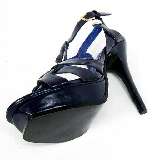YSL front knot patent high heel sandals jewelry blue