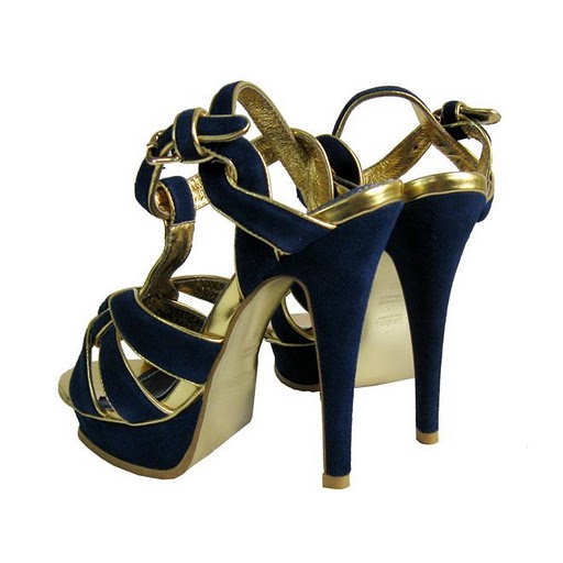 YSL front knot suede high heel sandals blue