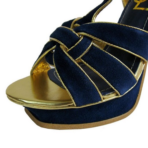 YSL front knot suede high heel sandals blue