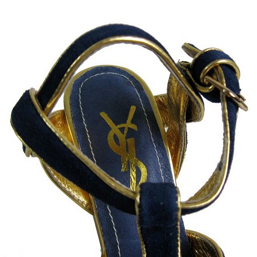 YSL front knot suede high heel sandals blue