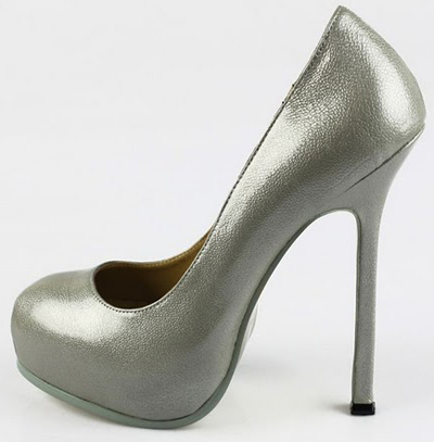 YSL nappa leather round toe high heel pumps sliver-grey