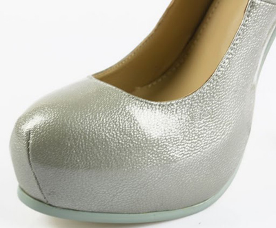 YSL nappa leather round toe high heel pumps sliver-grey