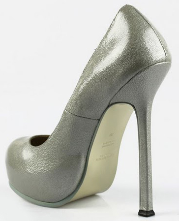 YSL nappa leather round toe high heel pumps sliver-grey