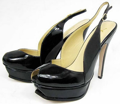 YSL patent V-shape toe slingbacks high heel Pump black