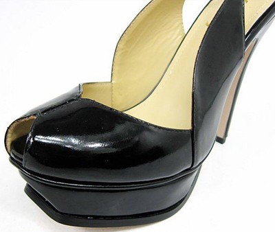 YSL patent V-shape toe slingbacks high heel Pump black