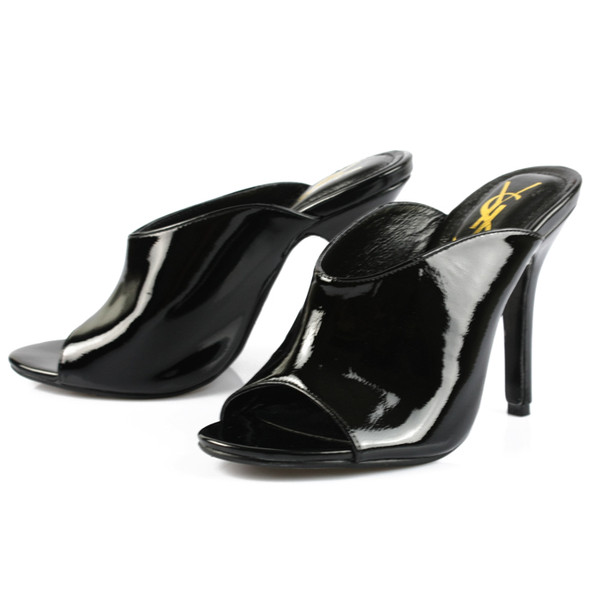 YSL patent flip flop high heel sandals black