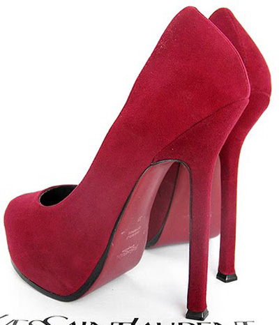 YSL platform suede high heel pump wine-red