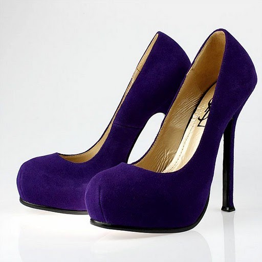 YSL round toe suede high heel sandals purple