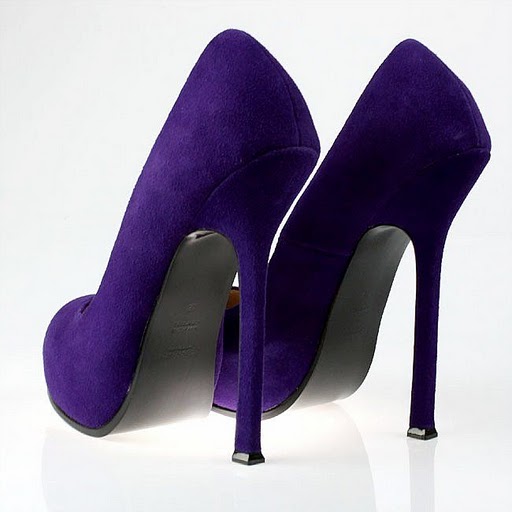 YSL round toe suede high heel sandals purple