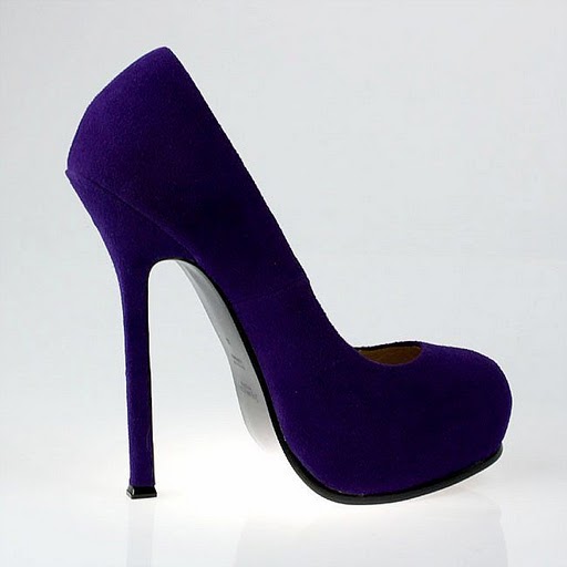 YSL round toe suede high heel sandals purple