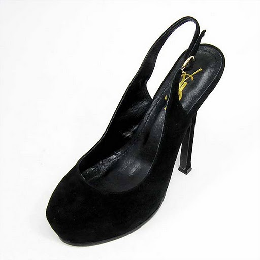 YSL round toe suede slingback high heel pumps black
