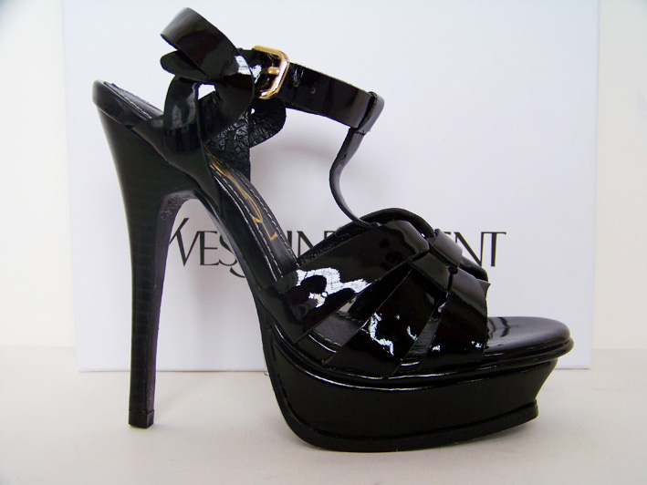 YSL s vertiginous patent Tribute high heel sandals - black