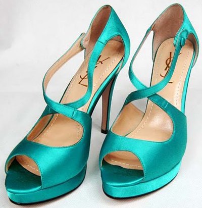 YSL sexy X-strap satin high heel sandals green