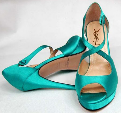 YSL sexy X-strap satin high heel sandals green
