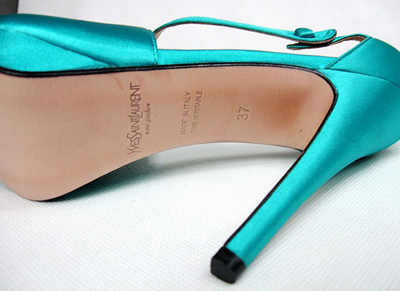 YSL sexy X-strap satin high heel sandals green
