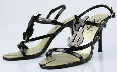 YSL sexy logo-displayed strapy high heel sandals black
