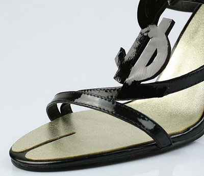 YSL sexy logo-displayed strapy high heel sandals black
