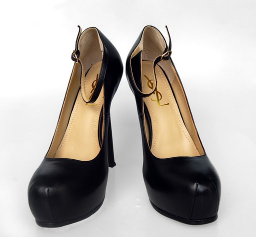 YSL sheepskin ankle strap high heel pumps black