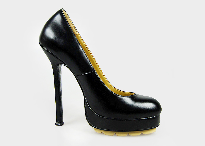 YSL sheepskin platform high heel pumps black