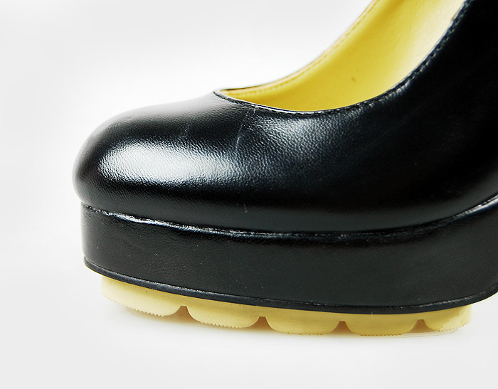 YSL sheepskin platform high heel pumps black