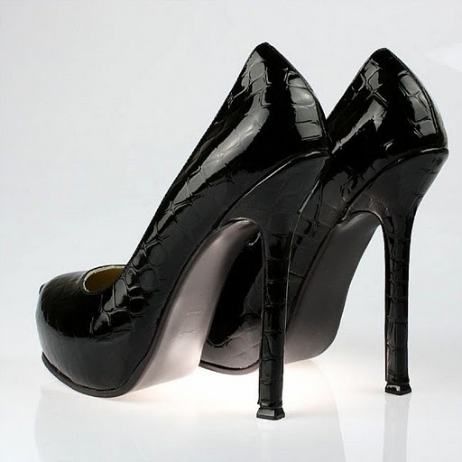 YSL stone veins patent high heel pumps black