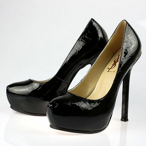 YSL stone veins patent high heel pumps black
